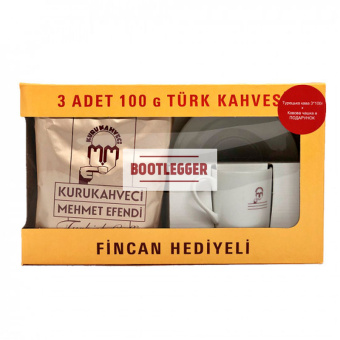 Кава мелена 3 по 100г +чашка з блюдцем Kurukahveci Mehmet Efendi